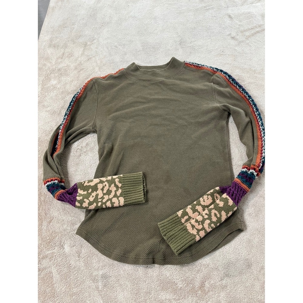 Free People Switch It Up thermal top, women ,Large, green, good has oil stain